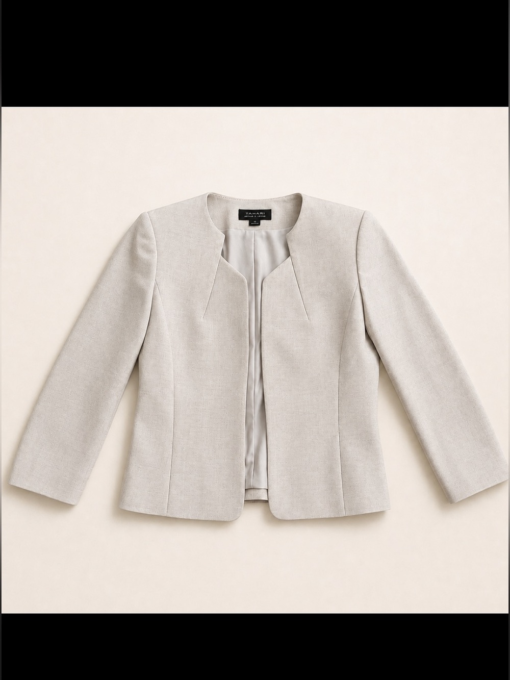 Tahari ASL Women’s Beige Collarless Open Front Blazer - Size 2